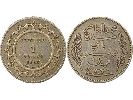 Tunisie Naceur Bey - 1 Franc Argent, Protectorat Français - 1330 AH Paris