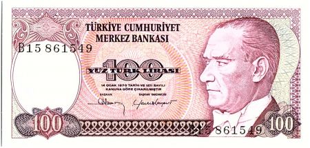 Turquie 100 Lira, Président  Ataturk - Fort d\'Ankara - 1984 - P. 194 a