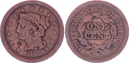 USA 1 Cent,  Femme Cheveux tréssés - 1852