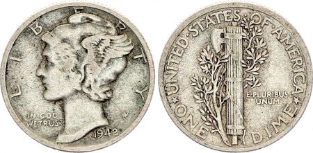 USA 1 Dime Mercury - 1942 - Argent