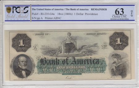 USA 1 dollar, Bank of América, Providence - 1860 - PCGS 63OPQ