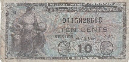 USA 10 cents - Billet militaire - Series 481 - Numéro 20 - 1951