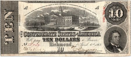 USA 10 Dollars, Confederate States of America - 1863 - Richmond - Tb+ - P.60