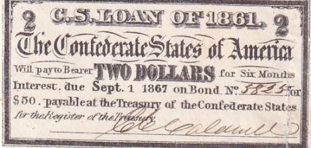 USA 2 Dollars - Confédérate States - CS loan of 1861 - 1867