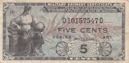 USA 5 cents - Billet militaire - Series 481 - Numéro 10 - 1951