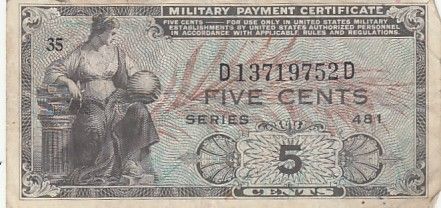 USA 5 cents - Billet militaire - Series 481 - Numéro 35 - 1951