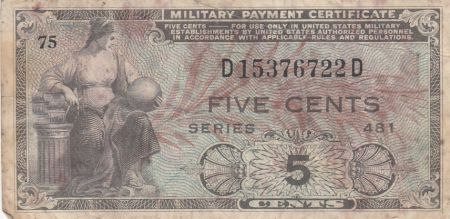 USA 5 cents - Billet militaire - Series 481 - Numéro 75 - 1951