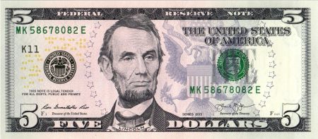 USA 5 Dollars - Lincoln - 2013 - K - NEUF - P.539