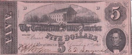 USA 5 Dollars The Confederate States of America - 1862 - Série D