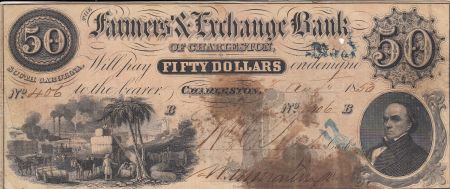 USA 50 dollars, Agriculteurs et Banque de change de Charleston - Caroline du Sud - 1853