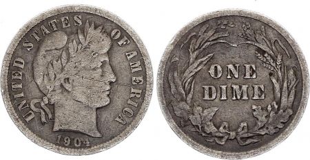 USA Dime Barber  - 1904 - Argent