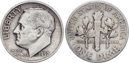 USA Dime Roosevelt - 1952 - S San Francisco - Argent