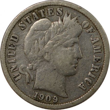 USA ETATS UNIS - BARBER DIME ARGENT 1909 PHILADELPHIE