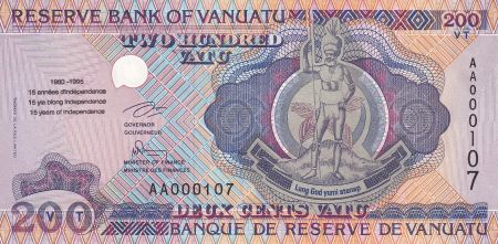 Vanuatu 200 Vatu Chef Mélanésien - 1995 - Neuf - P.9 - Petit numéro