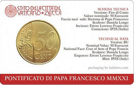 Vatican 50 centimes 2021 - Coincard n°12