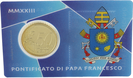 Vatican 50 centimes 2023 - Coincard n°44 + Timbre