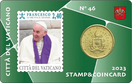 Vatican 50 centimes 2023 - Coincard n°46 + Timbre