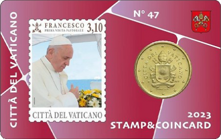 Vatican 50 centimes 2023 - Coincard n°47 + Timbre