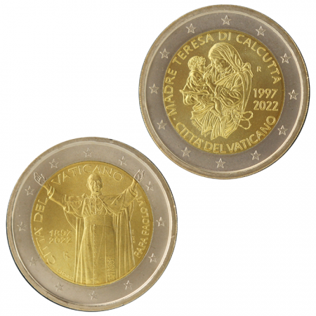 Vatican Lot 2 x 2 Euros BU Vatican - 25e anniv. de la mort de Mère Teresa de Calcutta & 125e anniv. de la naissance du Pape Paul