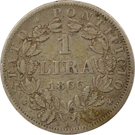 Vatican Pie IX - 1 Lire Argent - 1866 An XXI R Rome