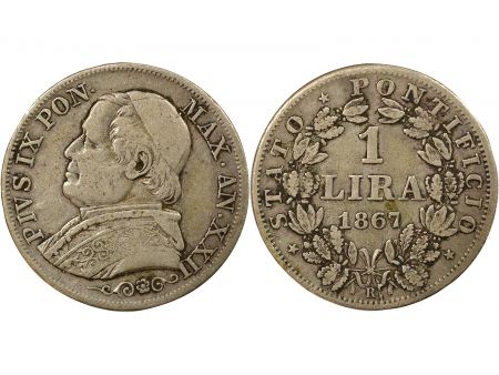 Vatican Pie IX - 1 Lire Argent - 1867 An XXII R Rome