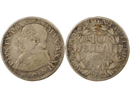 Vatican Pie IX - 10 Soldi Argent - 1867 An XXII R Rome