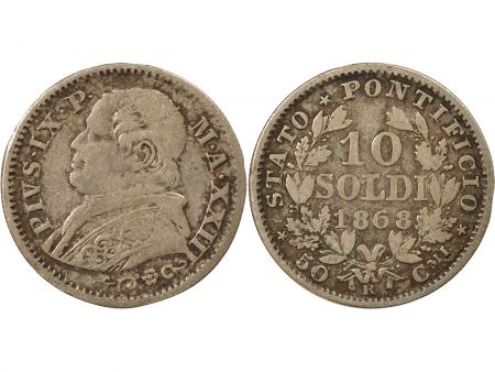 Vatican Pie IX - 10 Soldi Argent - 1868 An XXIII R Rome