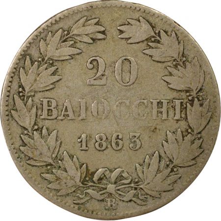 Vatican Pie IX - 20 Baiocchi Argent - 1863 An XVIIII R Rome