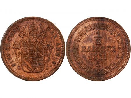 Vatican VATICAN  PIE IX - 1/2 BAIOCCO 1851 ROME AN V