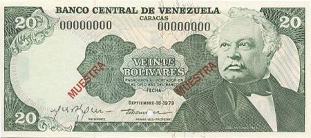 Venezuela 20 Bolivares José Antonio Paez - Monument Bataille de Carabobo