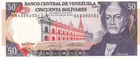 Venezuela 50 Bolivares,  Andres Bello - Banque centrale - 31-05-1990 - Lettre A