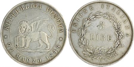 Venise 5 Lire, Lion de Venise - Italie - 1848 - Argent