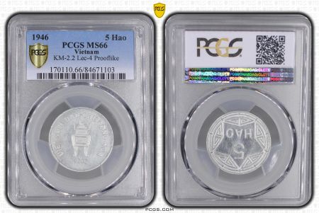 Vietnam 5 Hao Urne - 1946 - PCGS MS 66 Flan bruni