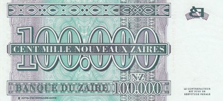 Zaïre 100000 Nvx Zaires -  Président Sese Seko Mobutu - Valeur faciale - 1996